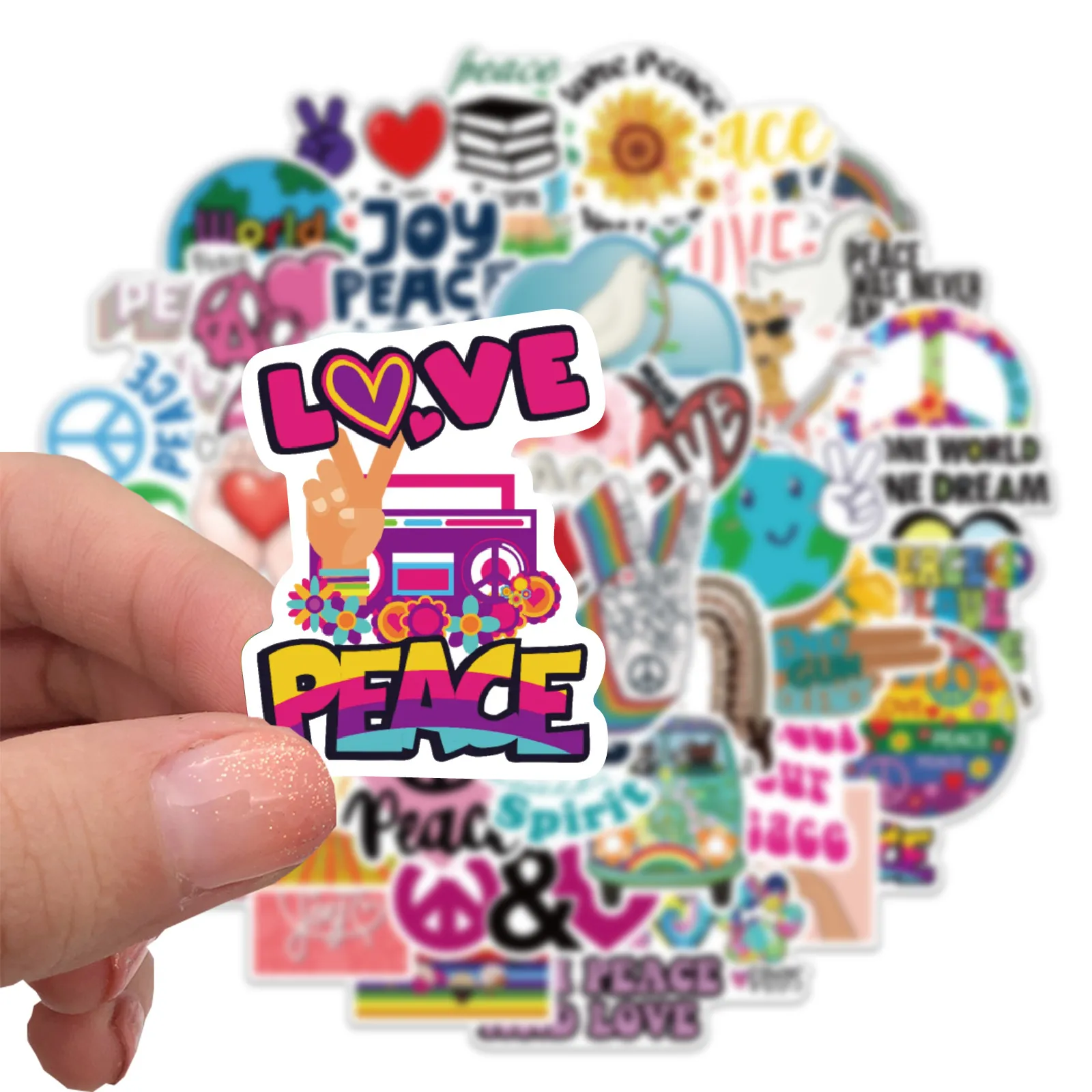 50st World Peace Stickers Non-slumpmässiga för bilcykel Bagage Klistermärke Laptop Skateboard Motorvattenflaska Snowboard Väggdekaler Kids Gifts