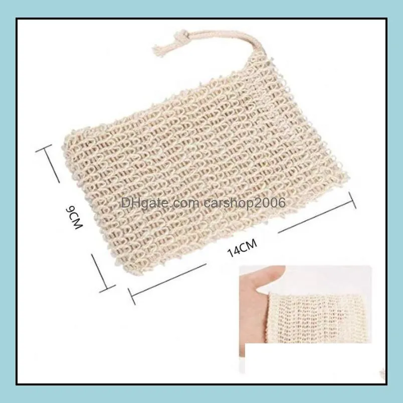 Natural Exfoliating Mesh Bags Pouch Scrubber Shower Body Massage Natural Organic Ramie Soap Bag Loofah Bath Spa Foaming RRB14999