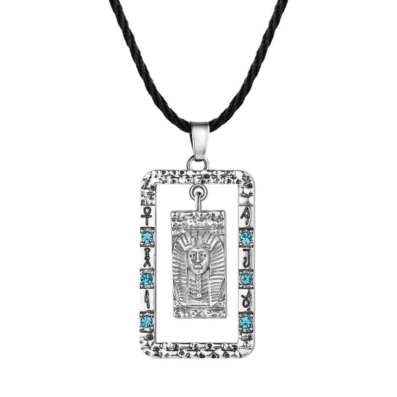 Pendentif Colliers Kinitial Vintage GquareTutankhamon Ancien Collier Pharaon Égyptien avec Hiéroglyphes Amulette Punk Bijoux