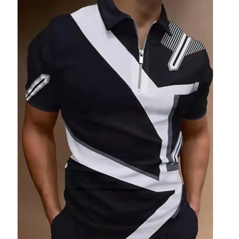 Men Polo Shirts Summer High Quality Casual Daily Short Sleeve Striped Mens T Shirts Fashion Lapel Patchwork Polo Shirts 220613