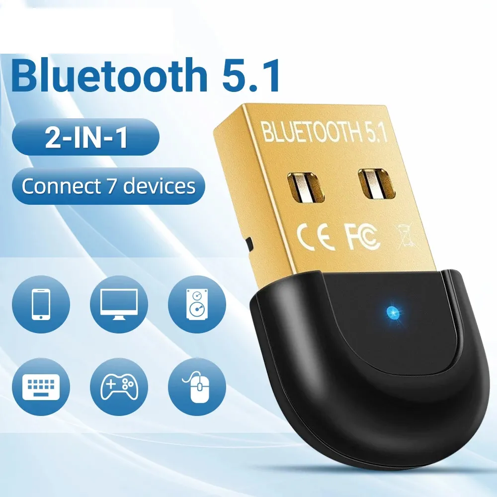 Receptor Adaptador Bluetooth 5.1 DONGLE DONGLE USB VENSISTOR sem fio USB Receptor de áudio USB