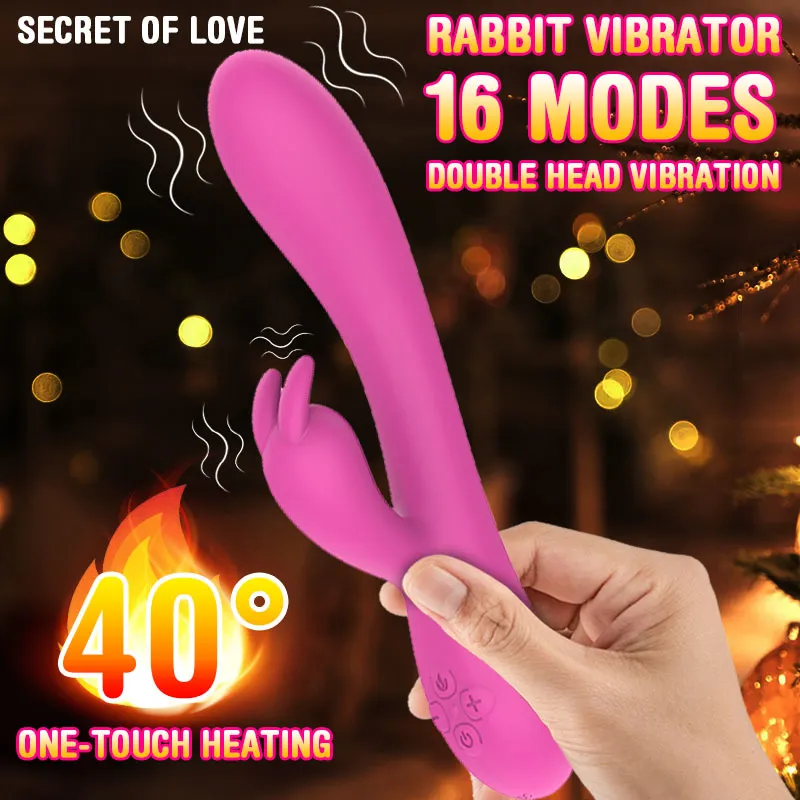 Vibromasseur Double tête chauffant lapin pour femmes, stimulateur Vaginal Anal, point G, gode vibrant réaliste, jouets sexy pour adultes