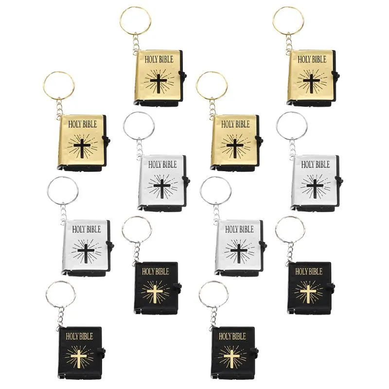 Keychains Bible Keychain Mini Keyring Holy Pendant Key Religious Miniature Tiny Chains Hanging Bibles Gifts Book Holder Chain RingKeychains