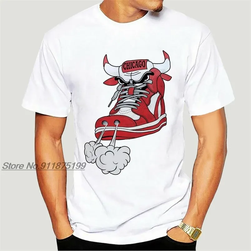 Men Chicago Shoe Bull Red White Hip Hop Longline T-shirt Zwart humoristisch T-shirt 220507