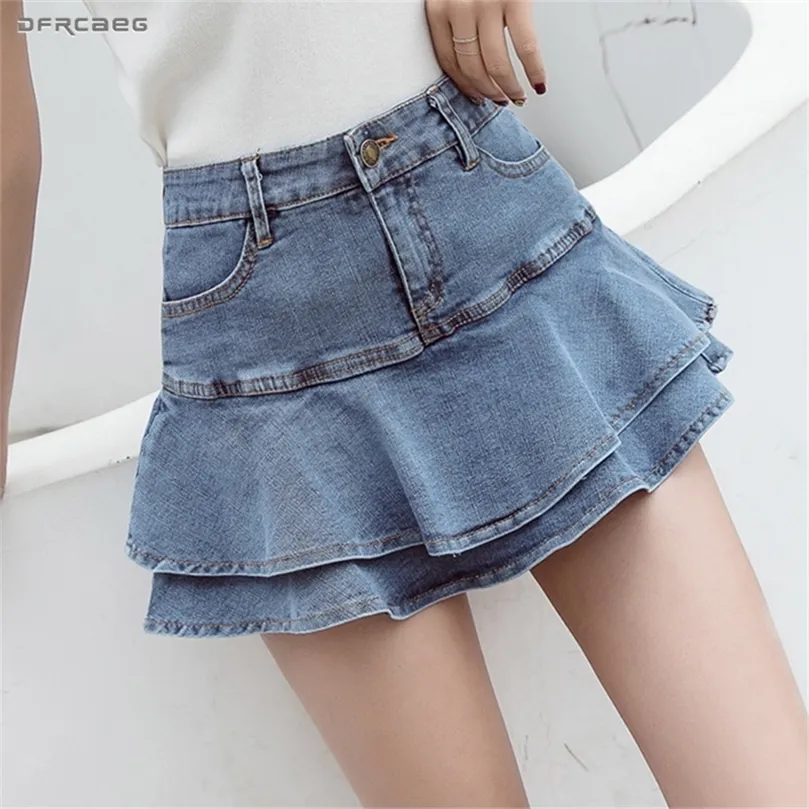 Retro denim shorts kjol kvinnor sommar streetwear damer korta kjolar jeans avslappnad alla matchar elastisk bollklänning saia kvinnlig 220701