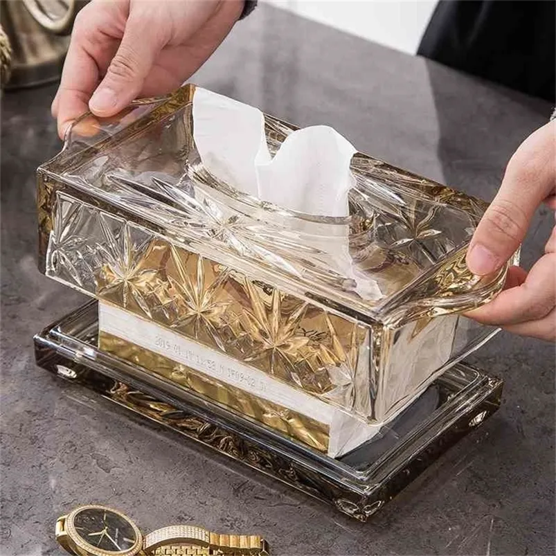 Bil Home Box Container Handduk Servett Dispenser Luxury Glass Table Servin Holder Tissue Paper 210326