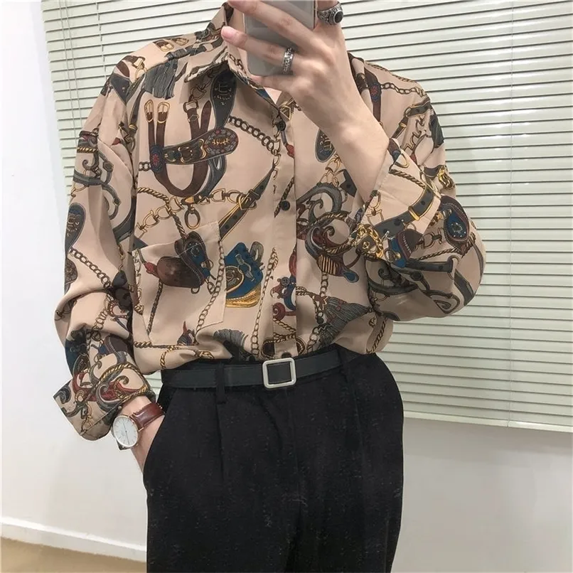 Vintage Fashion Beach Hawaii Shirts for Men Harajuku Floral Print Long Sleeve Casual Loose Blouse Button Up Shirt 220322