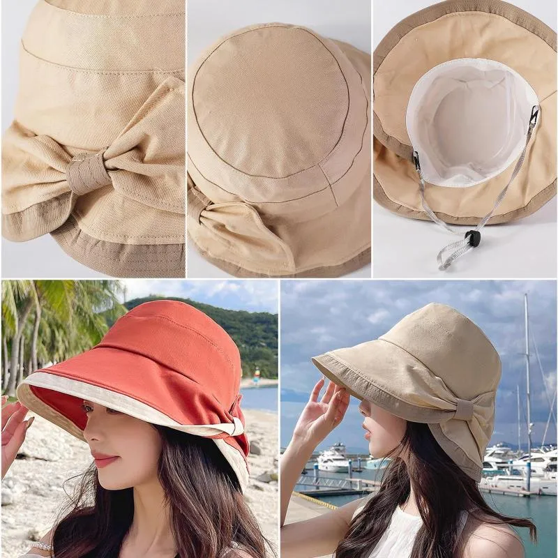 Wide Brim Hats Summer Women Bow Tie Fashion Large Sun Hat Beach Cap Fisherman Bucket UV Girl Proof Outdoor Protectio M7L4Wide