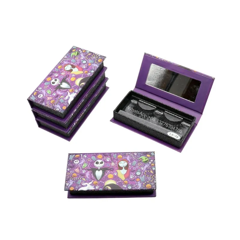 False wimpers Halloween -thema Purple wimperverpakkingsdoos Groothandel 25mm Siberische mink 3D -wimpers met aangepaste Lashbox Logofalse Falfalse
