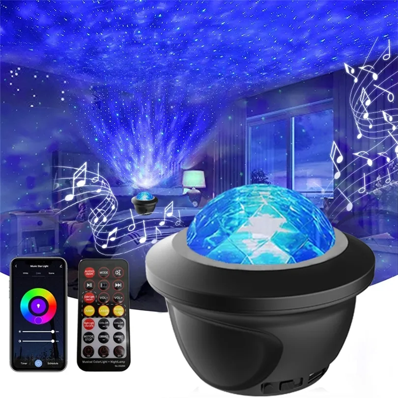 LED Star Galaxy Projector Starry Sky Night Light Breaction-in Bluetooth-Speaker for Home Bedroom Decoration Kids Valentine Daygift 220429