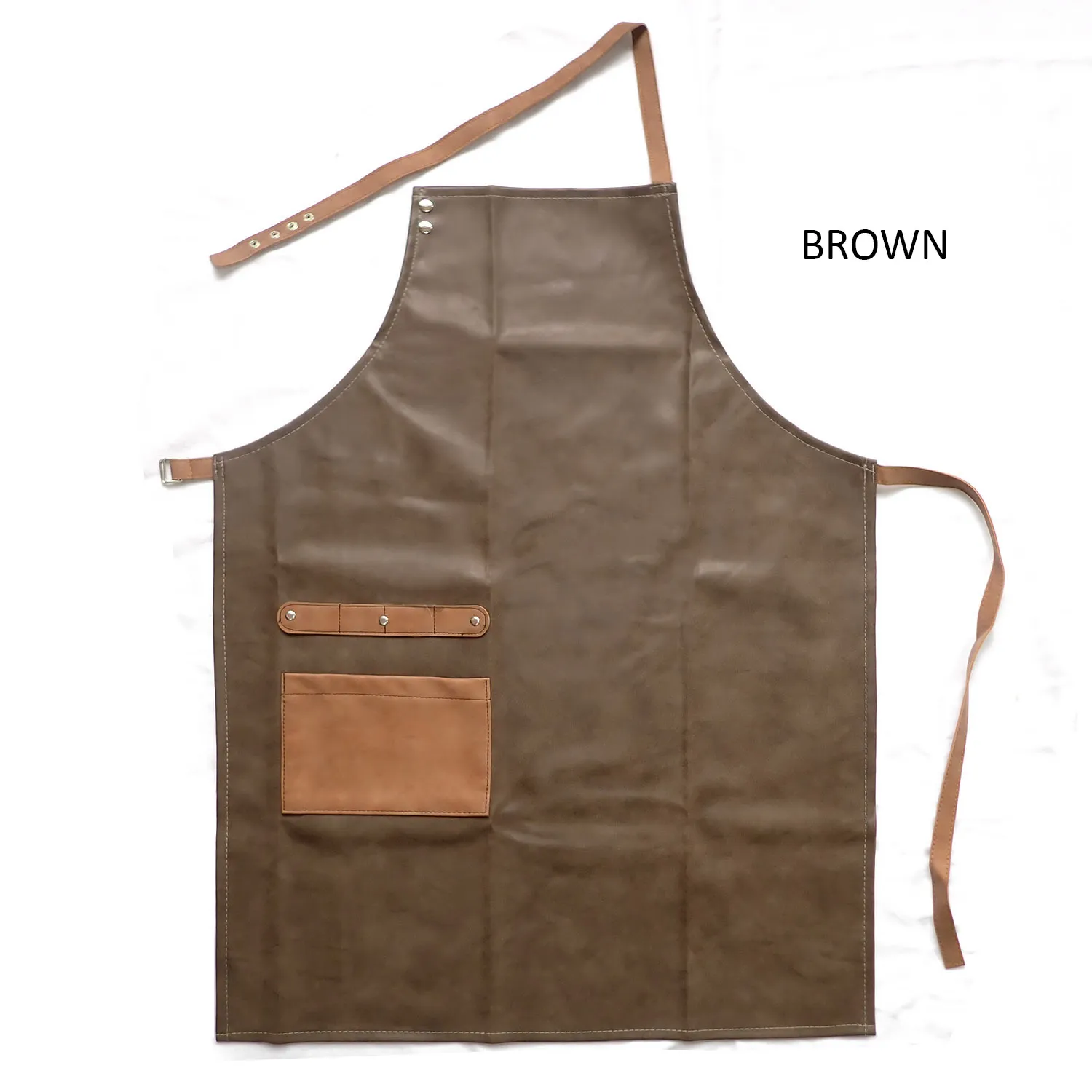 PU Leather Apron for Men with pockets 25.2x33.5 inches Brown Durable & Water Resistant