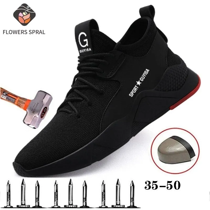 New Breathable Mesh Safety Shoes Mens Comfortable Sports Shoes Indestructible Work Boots AntiDrill Steel Toe Tennis Shoes 210315