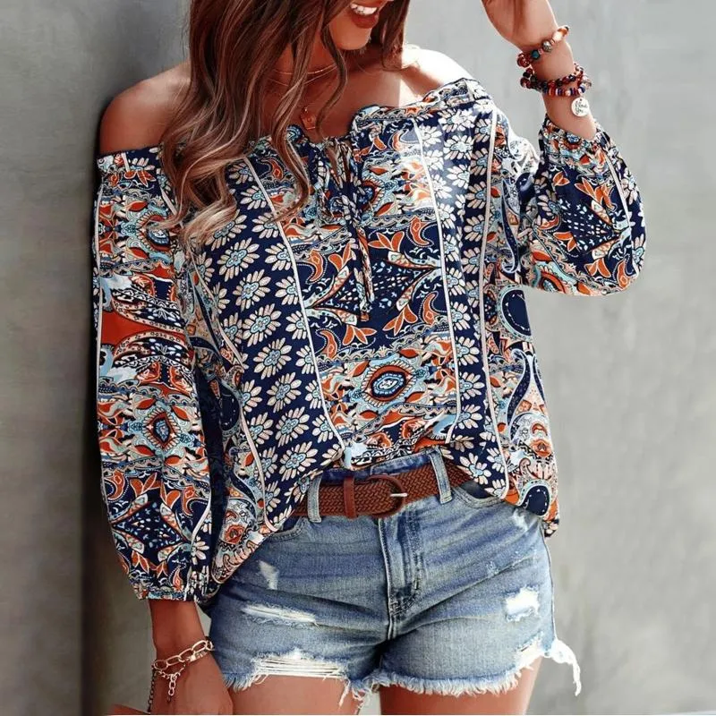 Women's Blouses & Shirts Plus Size Clothing For Men Womens Top Sexy Off Shoulder Floral Long Sleeve Print Cropped Shirt Medium Set WomenWome