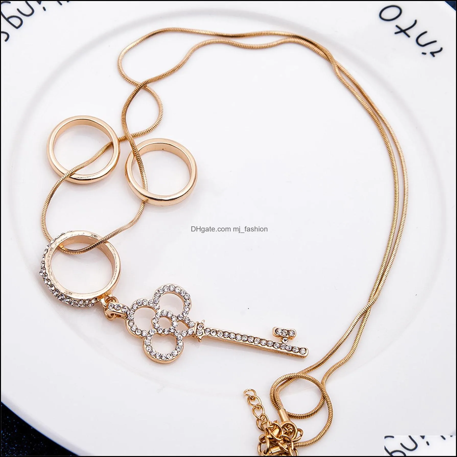 statement necklaces for women chic jewelry copper zircon rhinestone key charms pendants necklace key necklaces