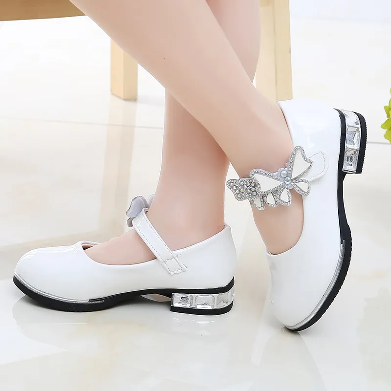 Save Big on Bulk Butterfly Knot Shoes Girls Leather Shoes Spring Summer PU  Patent Kids Dress High Heels Butterfly Knot For Wedding Chic 2024 Best