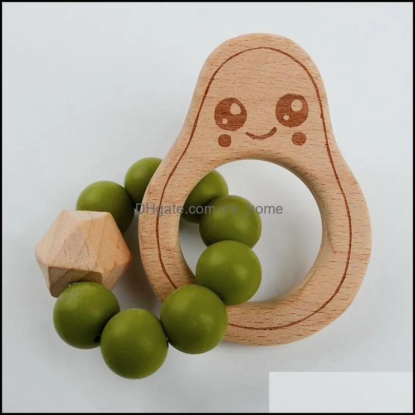 baby teethers toys wristband natural wooden silicone teething beads teether newborn teeth practice food grade soother infant feeding avocado kids chew toy