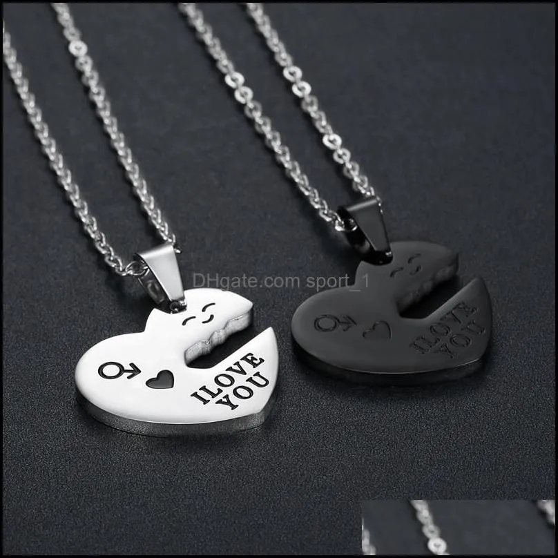 personality romantic couple jewelry iloveyou creative heartshaped key pendant necklace stainless steel accessories couple fashion