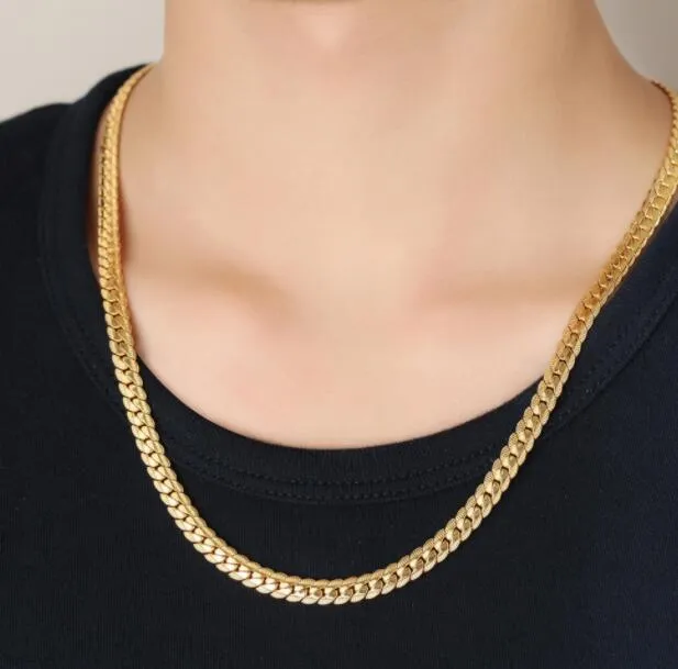 18k Embossed Chains Gold Plated Necklace full body 7.8MM-55cm