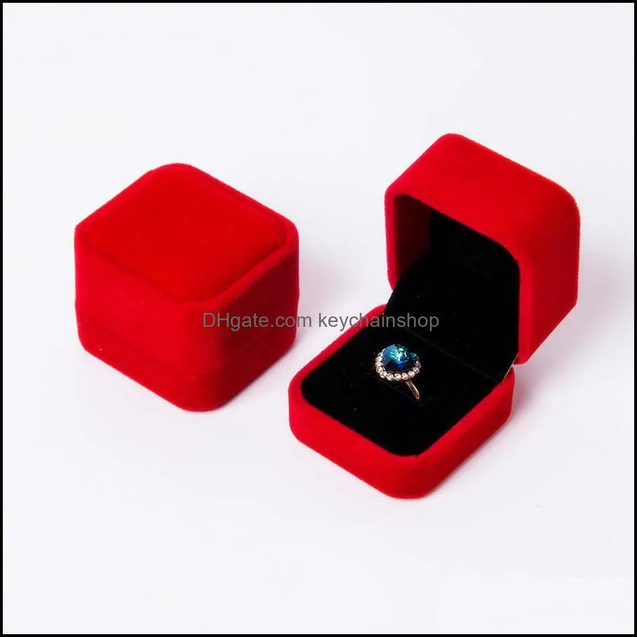 Velvet Jewelry Gift Boxes Square Design Rings Display Show Case Weddings Party Couple Jewelry Packaging Box for Ring Earrings