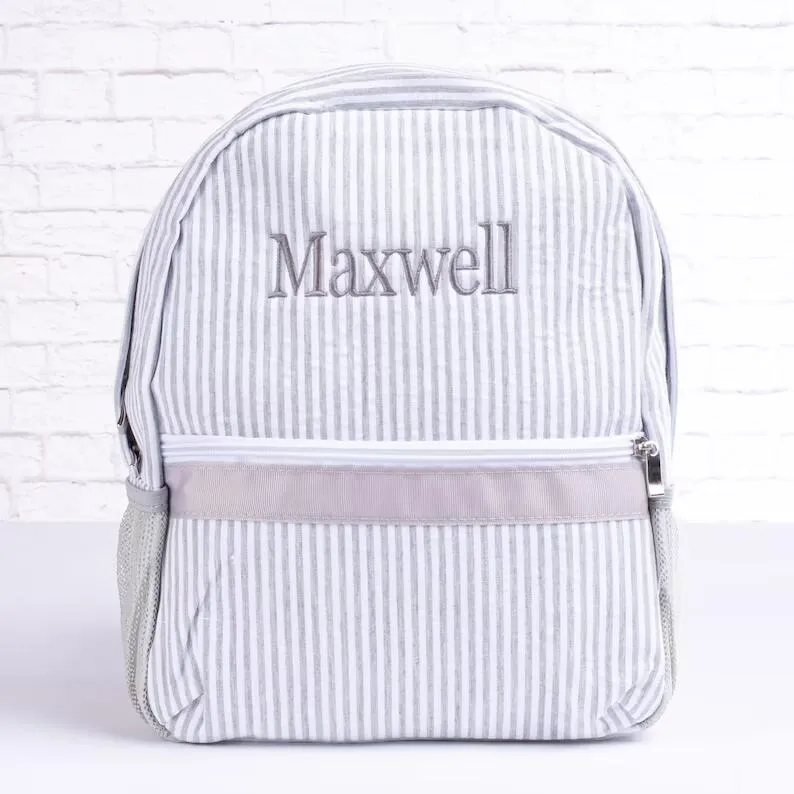 25pcs الكثير من الرمادي الكبير Seersucker School Bags Ga Warehouse 8 Colors Cotton Stripes Classic Backpack Soft Girl Personalized Boy Domil106031