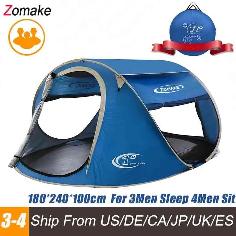 ZOMAKE Beach Tent Pop Up Large Automatic Instant Lightweight Hiking Camping Tent for 3 Person Waterproof Tent Foldable H220419