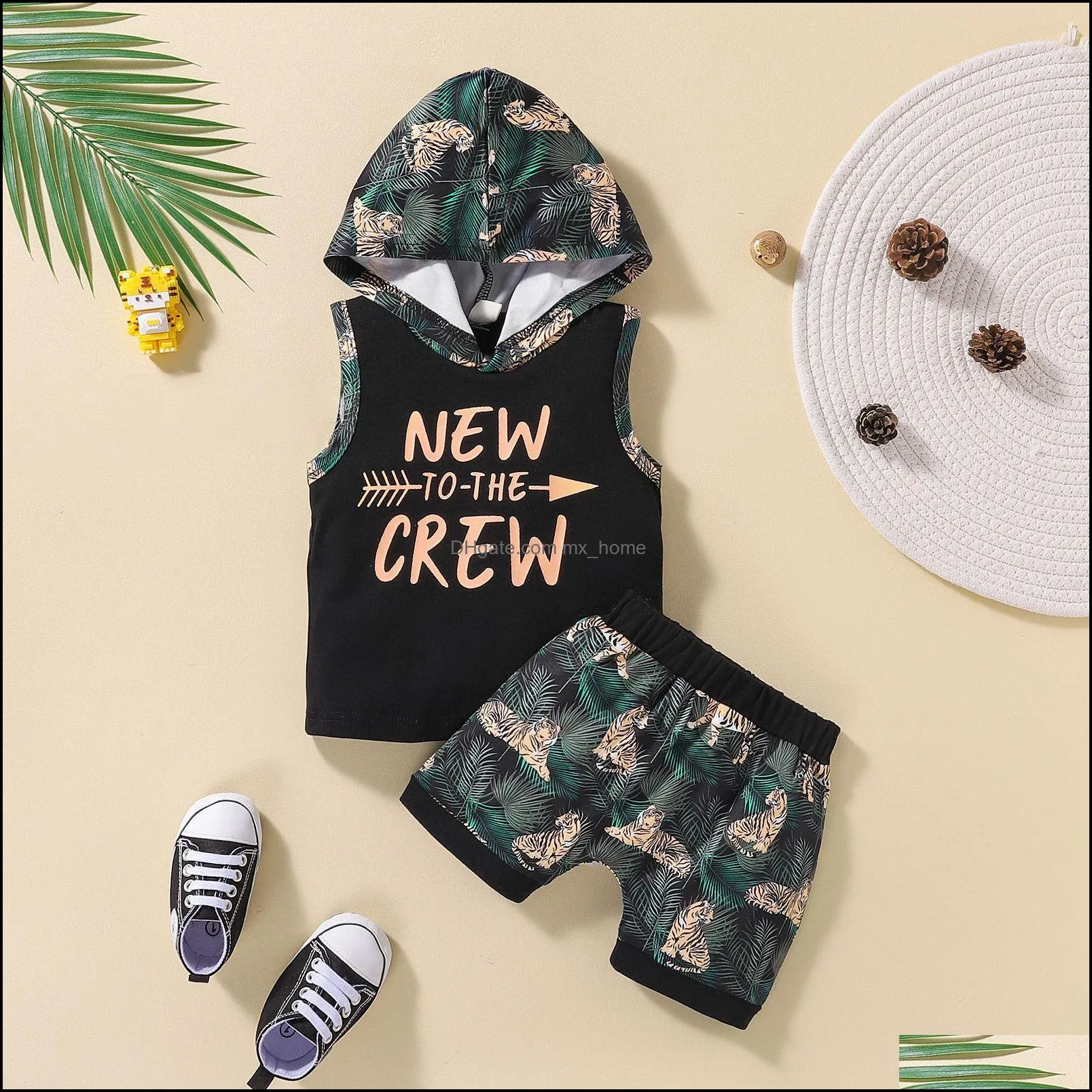 kids clothing sets boys outfits infant letter hooded tops tiger print shorts 2pcs/set summer fashion baby clothes z6218
