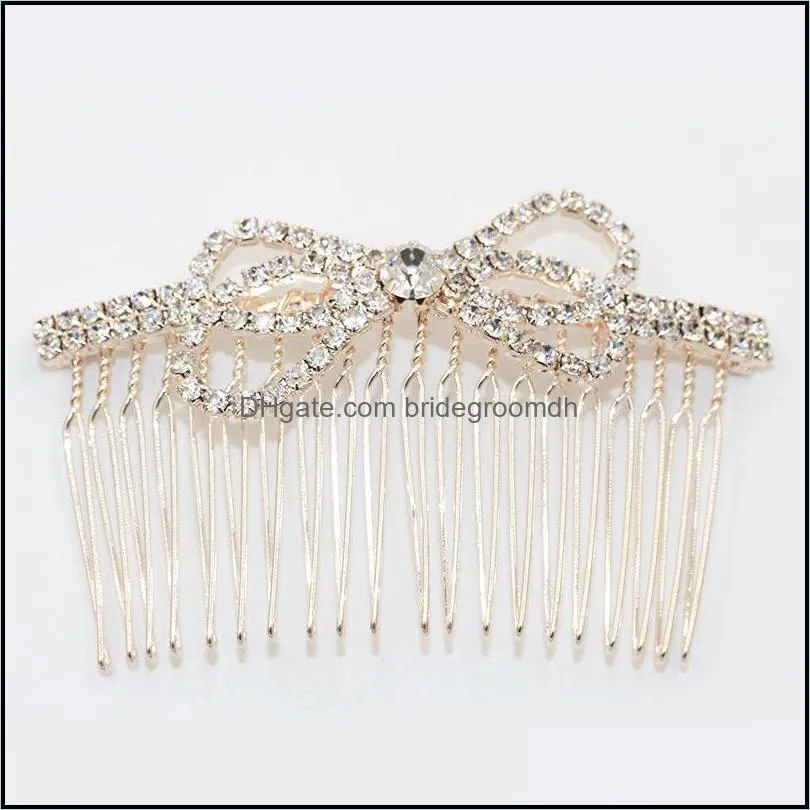 Wedding Headpieces Jewelry For Women Gold Plating Metal Alloy Tuck Comb Rhinestone Bowknot Crown Clip Fashion Crystal