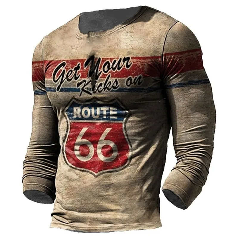 Vintage 3d Letter Print Men's T Shirt Spring Autumn Cotton Streetwear O Neck T Shirt Top Long Fashion American Clothing Eu Size 220407