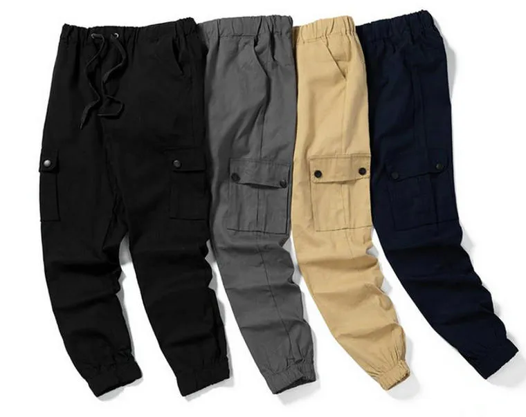 Erkek Kargo Pantolon Sokak Giyim Düz Renkleri Joggers Erkek Harem Bahar Sonbahar Günlük Sweatpants Çok Poketler Pantolon