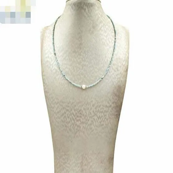 Collana di girocollo Larimar 2 mm perle argento per donne regalo