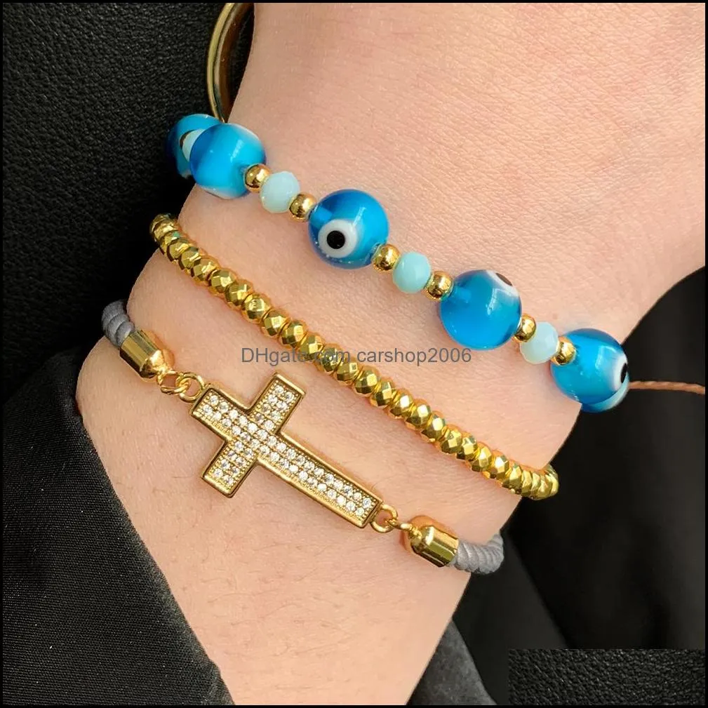 1pc classic blue evil eyes palm round glass beads chain bracelet wishing elastic rope bracelet for women`s fashion jewelry gift