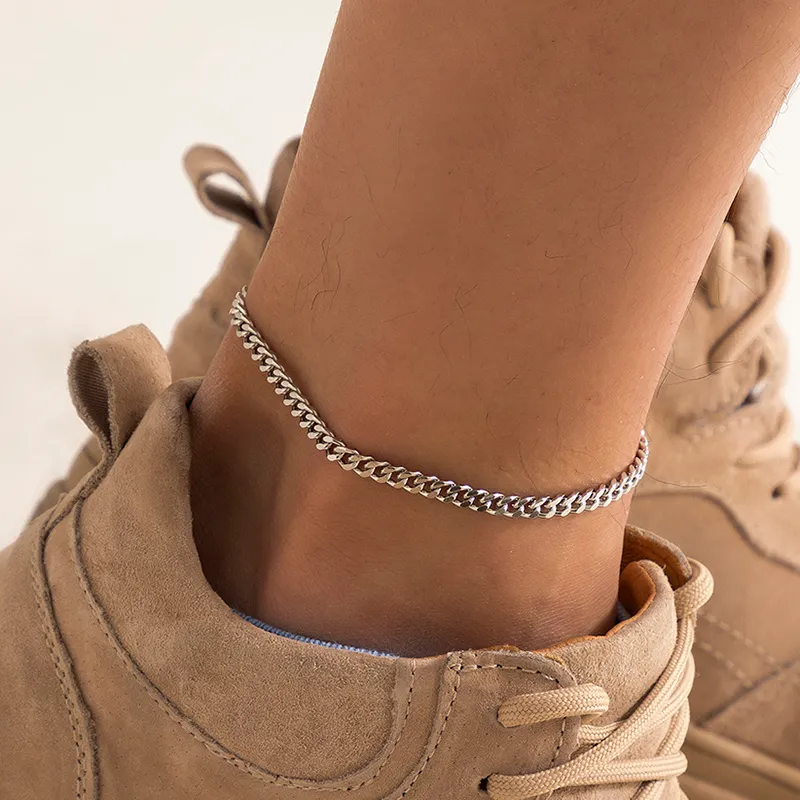 Minimalistyczne srebrne kostki dla kobiet mężczyzn mężczyzn nogi łańcuch boso