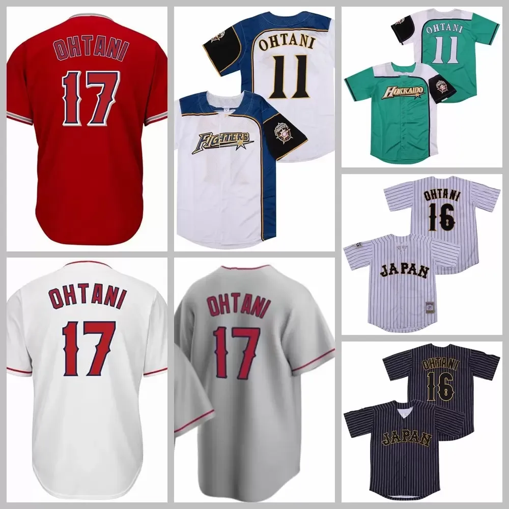 Équipe Japon 16 Shohei Ohtani Jersey 11 Hommes Baseball Shirt 17 Hokkaido Nippon Ham Fighters Tous Cousus Pinstripe Cool Base Whte Vert Noir Couleur Bonne Qualité