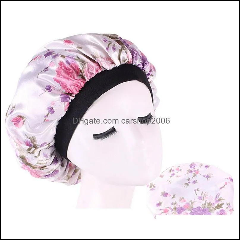 women girl satin flower print caps bonnet night sleeping hat hair care head wrap beanie fashion accessories