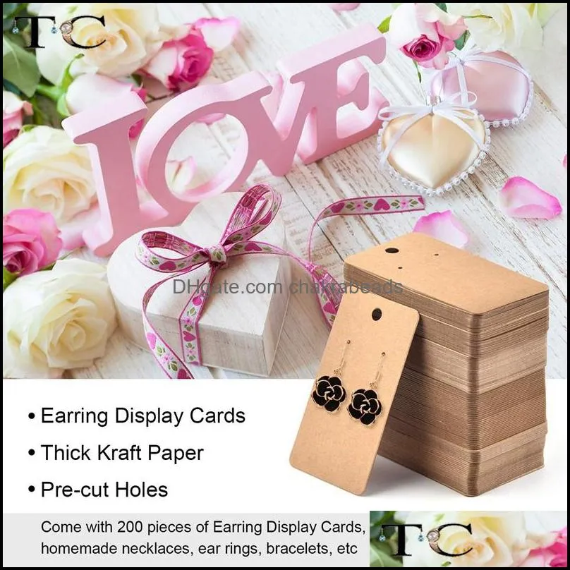 100pcs kraft paper blank jewelry display card cardboard earring package hang tag card brown 5 x 9cm