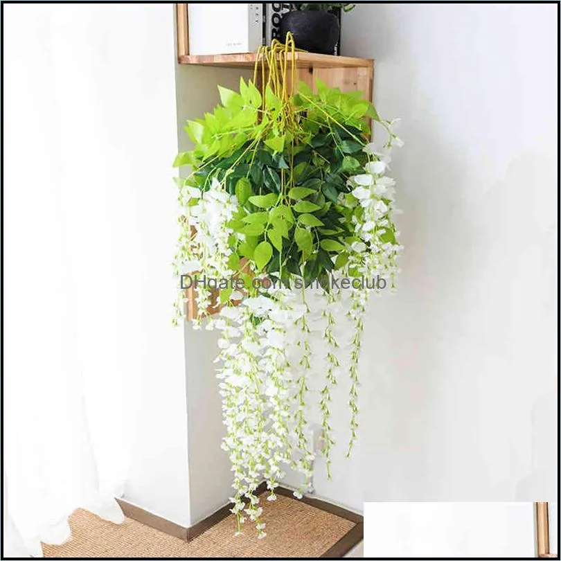 Artificial Plant Wisteria Flower Home Hotel Restaurant Garden Wall Hanging Wedding Arch Ceiling Decoration Rattan DIY