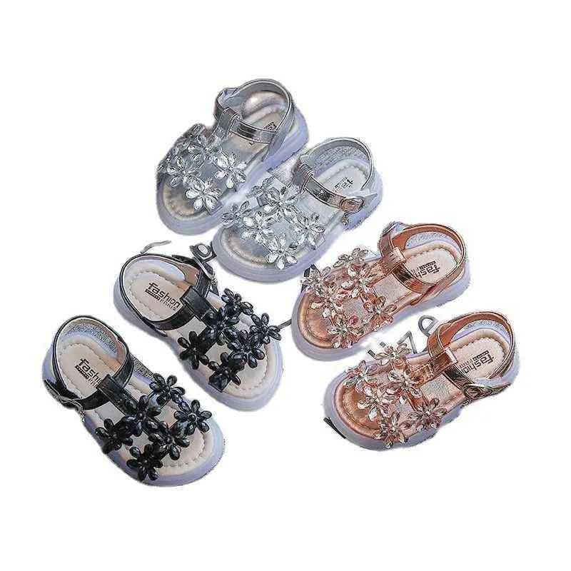 1-6 Year Old Fashion Rhinestone Flower Princess Summer Sport Little Girl Beach Sandals 2021 For Kids Sandals Baby Children Shoe G220523