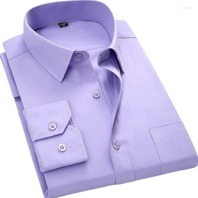 Camisas de vestir para hombres Men sólidos hombres de negocios Sociales Collar Social Manga larga con Vie22 de los hombres de bolsillo de los pechos