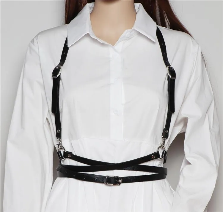 Belts Harajuku Faux Leather Harness For Women Goth Body Bondage Cage Sculpting Waist Belt Chest Straps Female Suspenders BeltBelts