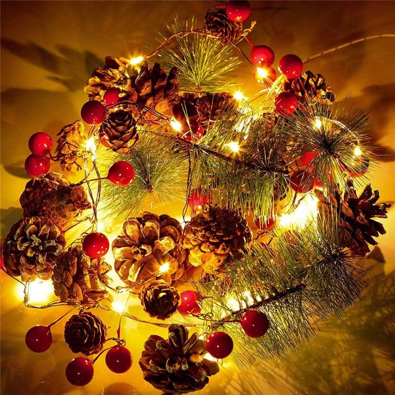 Strings 20/30 LED Christmas Pinecone String Lights Battery Operated Bell Xmas Garland For Home Year Tree DecorLED StringsLED