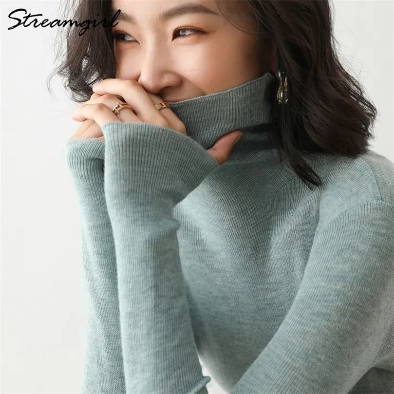 Turtleneck Women Winter Sweater Casual Solid Elsticity Pullover Knitted Woman Sweaters Black Turtleneck Sweater Jumper 201204