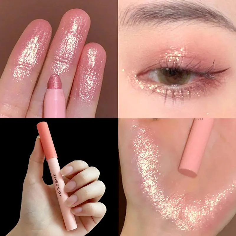 Fard à paupières diamant paillettes fard à paupières Liner crayon maquillage visage surligneur longue durée mat rose ver à soie Champagne or Eyeliner PenEye