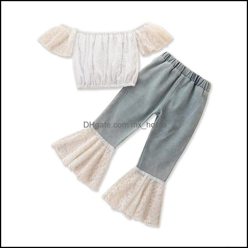 kids clothing sets girls outfits children lace off shoulder tops flared pants 2pcs/set summer fashion korean version baby clothes