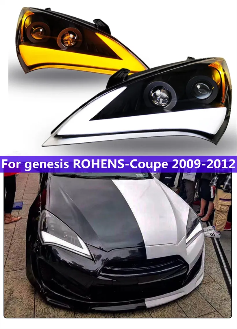 Faróis de led para genesis rohens-coupe farol led 2009-2012 drl sinal de volta luz de circulação diurna feixe alto projetor olho de anjo