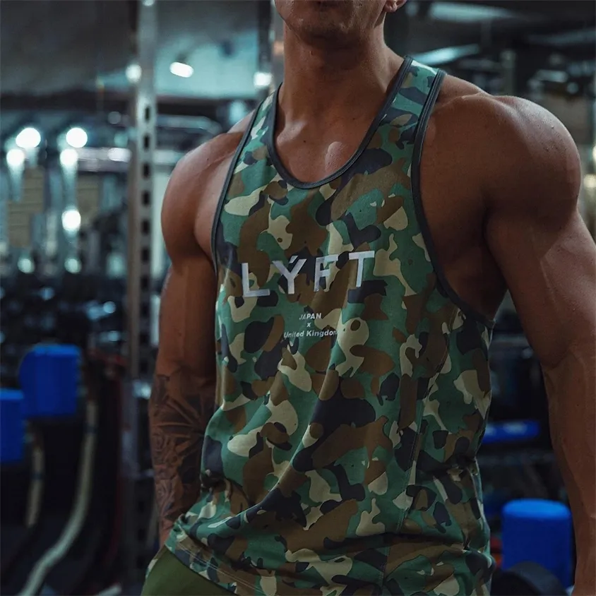 mens 3D camouflage tank tops shirt gym top fitness clothing Ishaped sports vest sleeveless man canotte bodybuilding clothes 220420