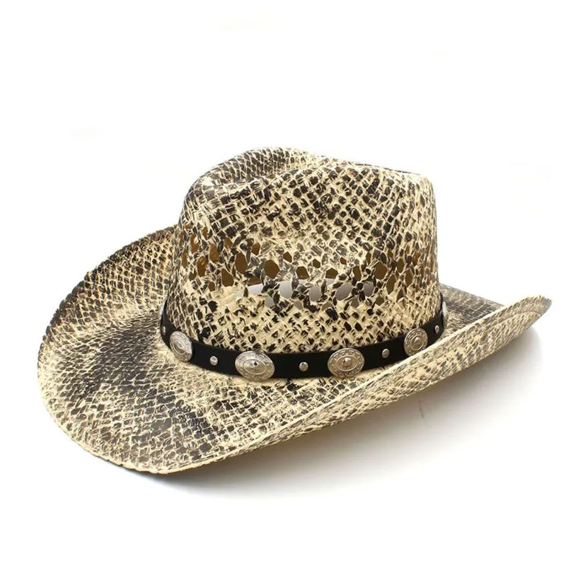 Beretti 100% Straw Men Western Cowboy Cappello Madro fatto a mano Sombrero Hombre Cowgirl Jazz Caps Punk Cintura Banda Dimensione 56-58CMERETS 56-58CBERET