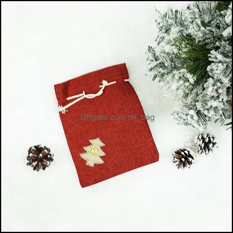 17*13cm christmas gift wrap linen drawstring bag santa claus xmas tree candy packaging gifts sack bags pab12125