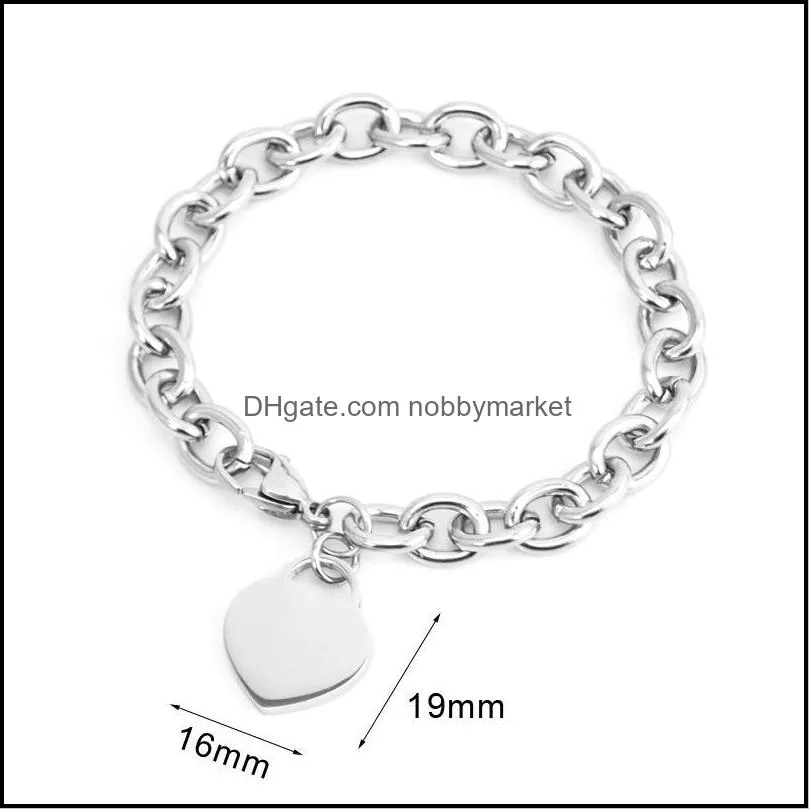 Charm Bracelets Stainless Steel Women Bracelet JEWELRY Heart Tag Rolo Cable Femme With Tags Bangle For Couples Chain & Link