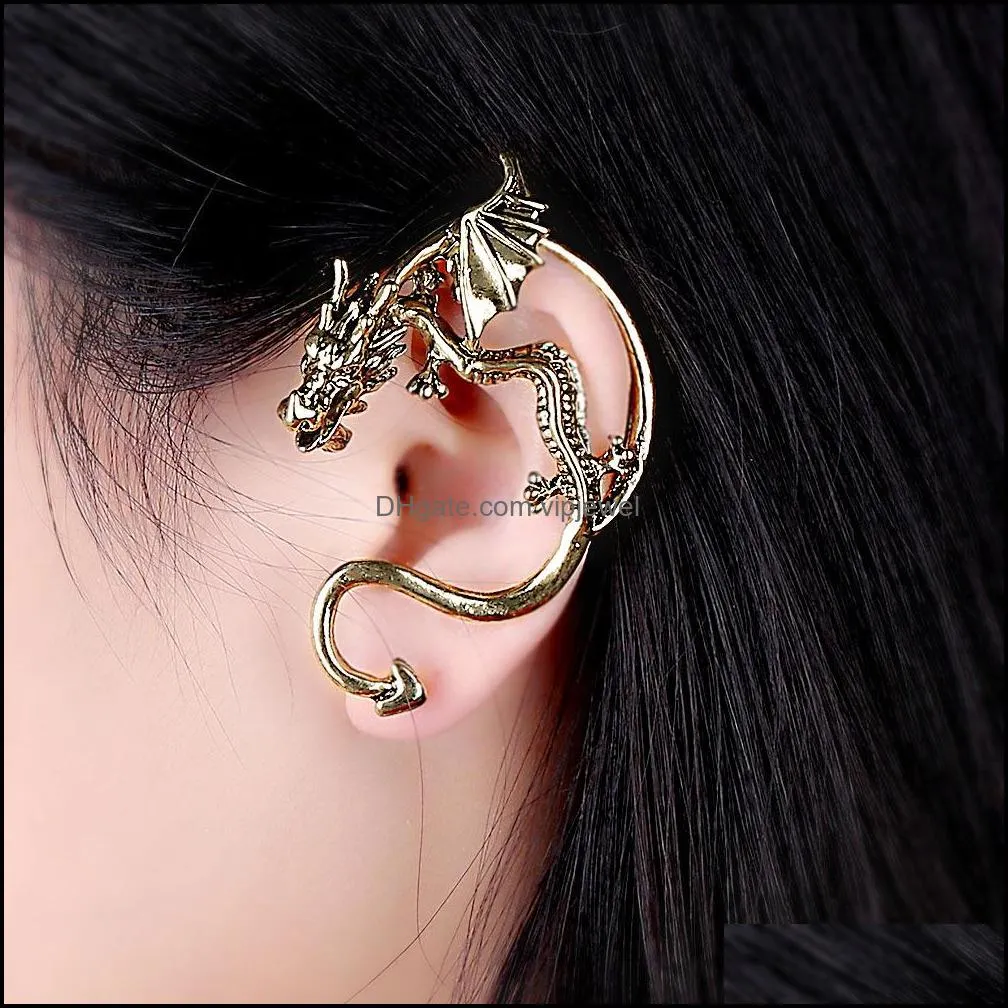 Men`s Punk Dragon shape Earrings Gothic Non Piercing Clip on Ear Cuff For women Fashion Jewelry in Bulk