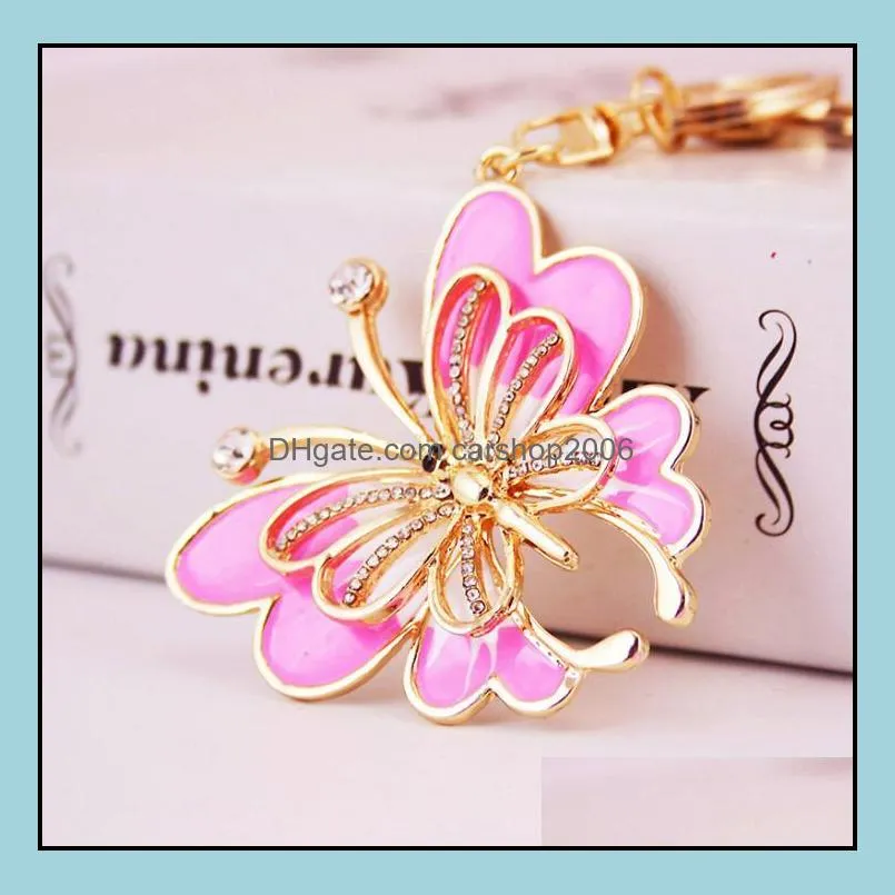 Bling Crystal Keychains Butterfly Pendant Keychain Insects Key Chain Metal Key Ring Gift 4 colors